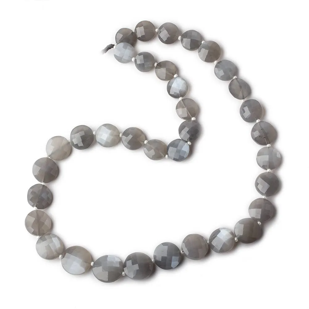 10-14.5mm Platinum Grey Moonstone faceted coin beads 16 inch 35 pieces AA Grade