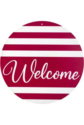 12" Metal Sign: Welcome Red Stripes