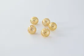 18K Gold Plated Diamond Cut Hollow Beads - Delicate Filigree Round Beads with Detailed Hole for Elegant Jewelry Making