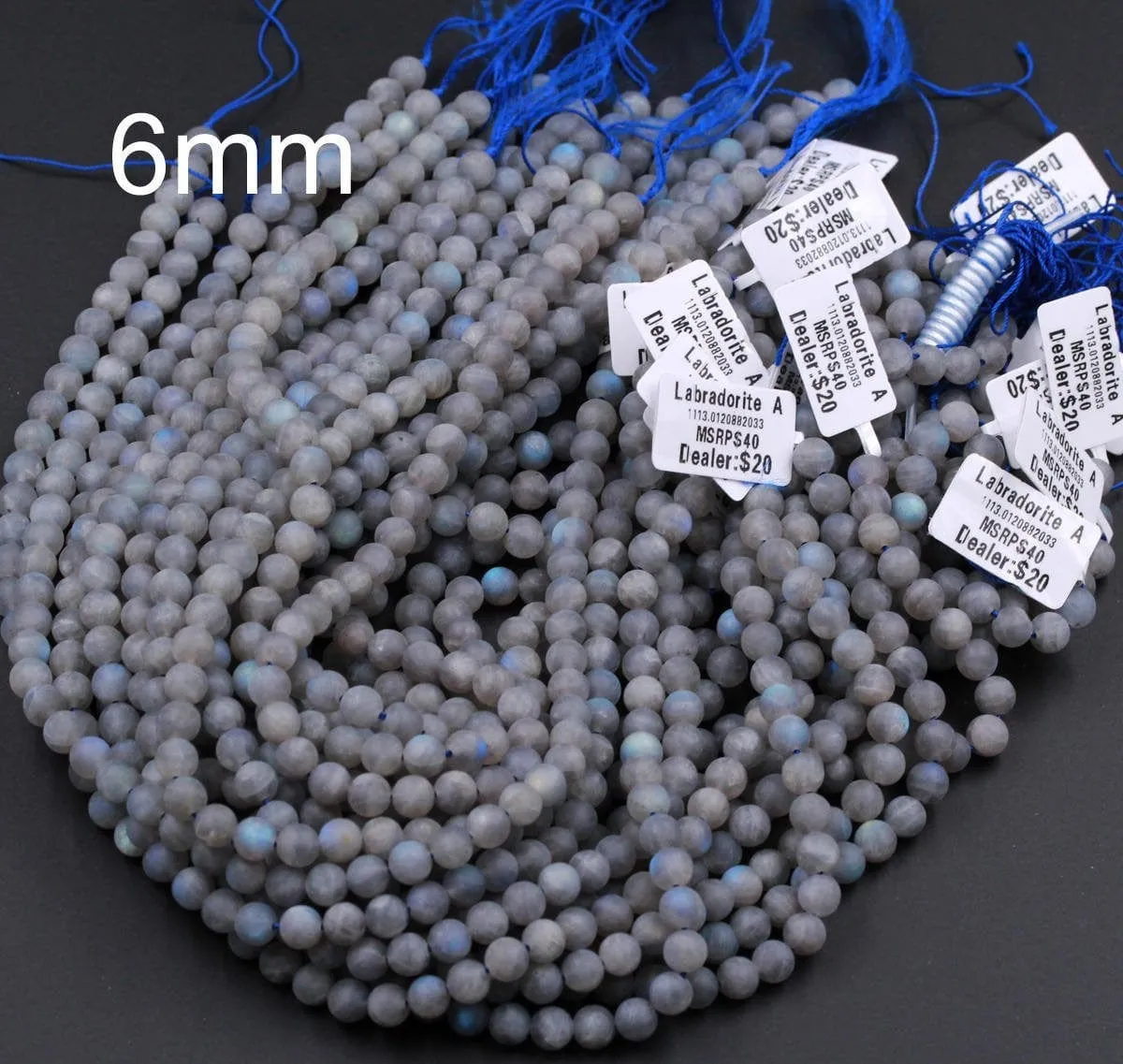 A Grade Matte Natural Labradorite 4mm 6mm 8mm 10mm 12mm Matte Round Beads Blue Flashes 16" Strand