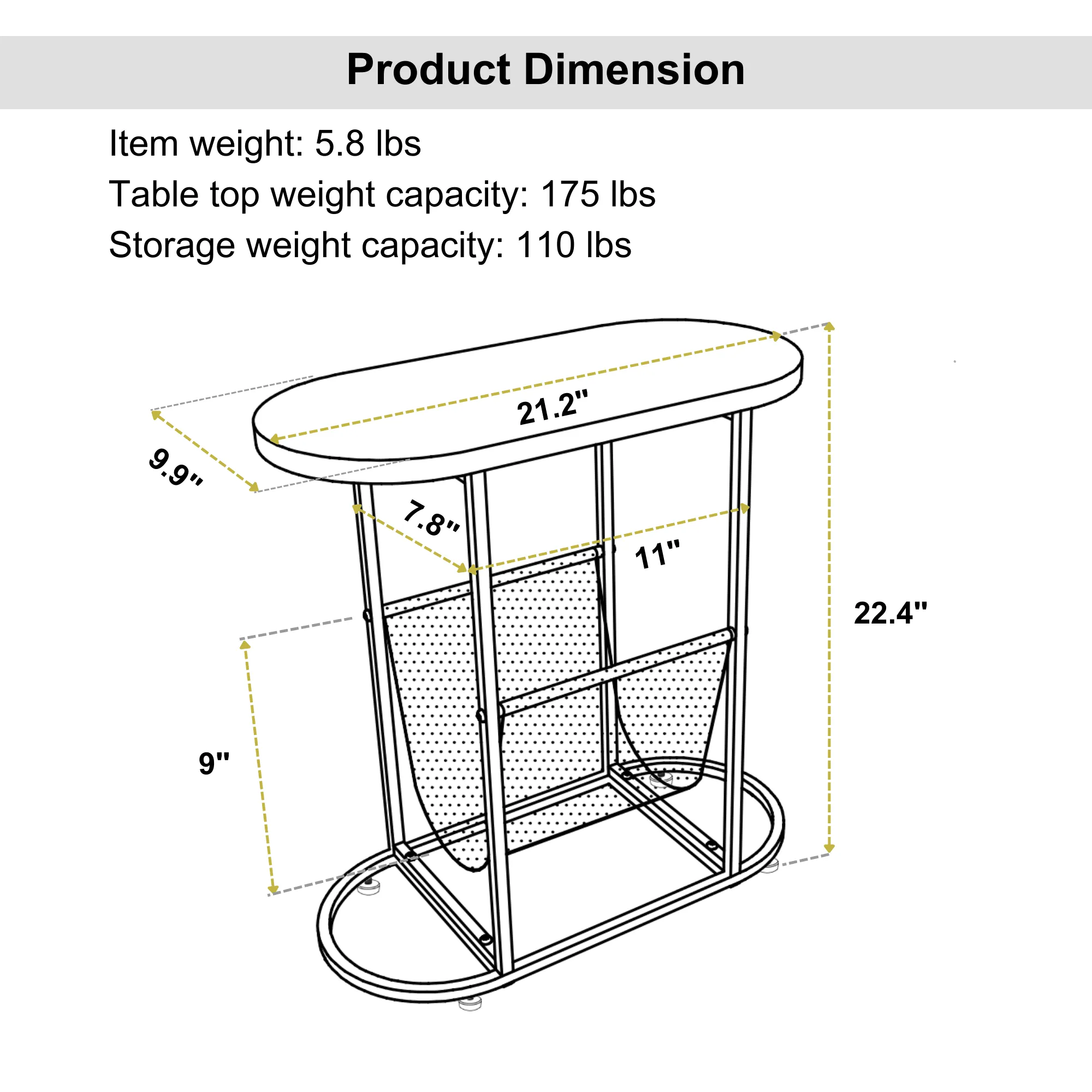 Acacia Wood Oval Side Table with Powder-Coated Metal Frame – American Design