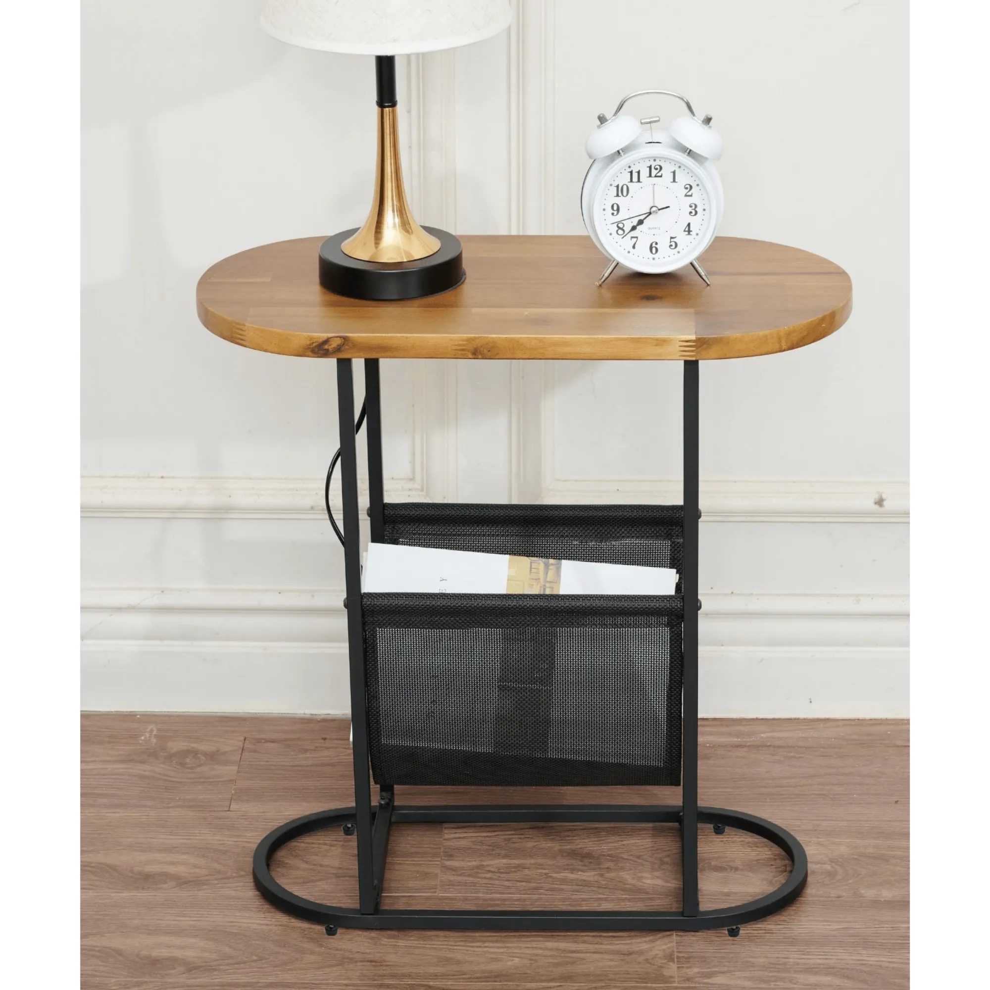 Acacia Wood Oval Side Table with Powder-Coated Metal Frame – American Design