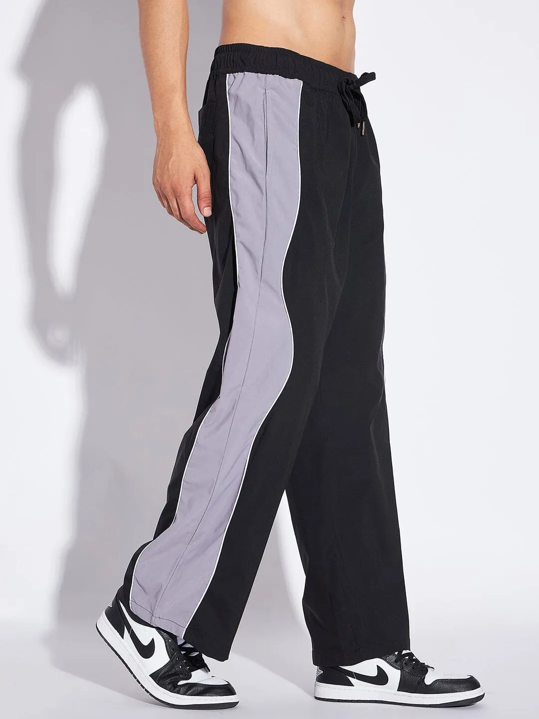 Black & Grey Wavy Panel Trackpants