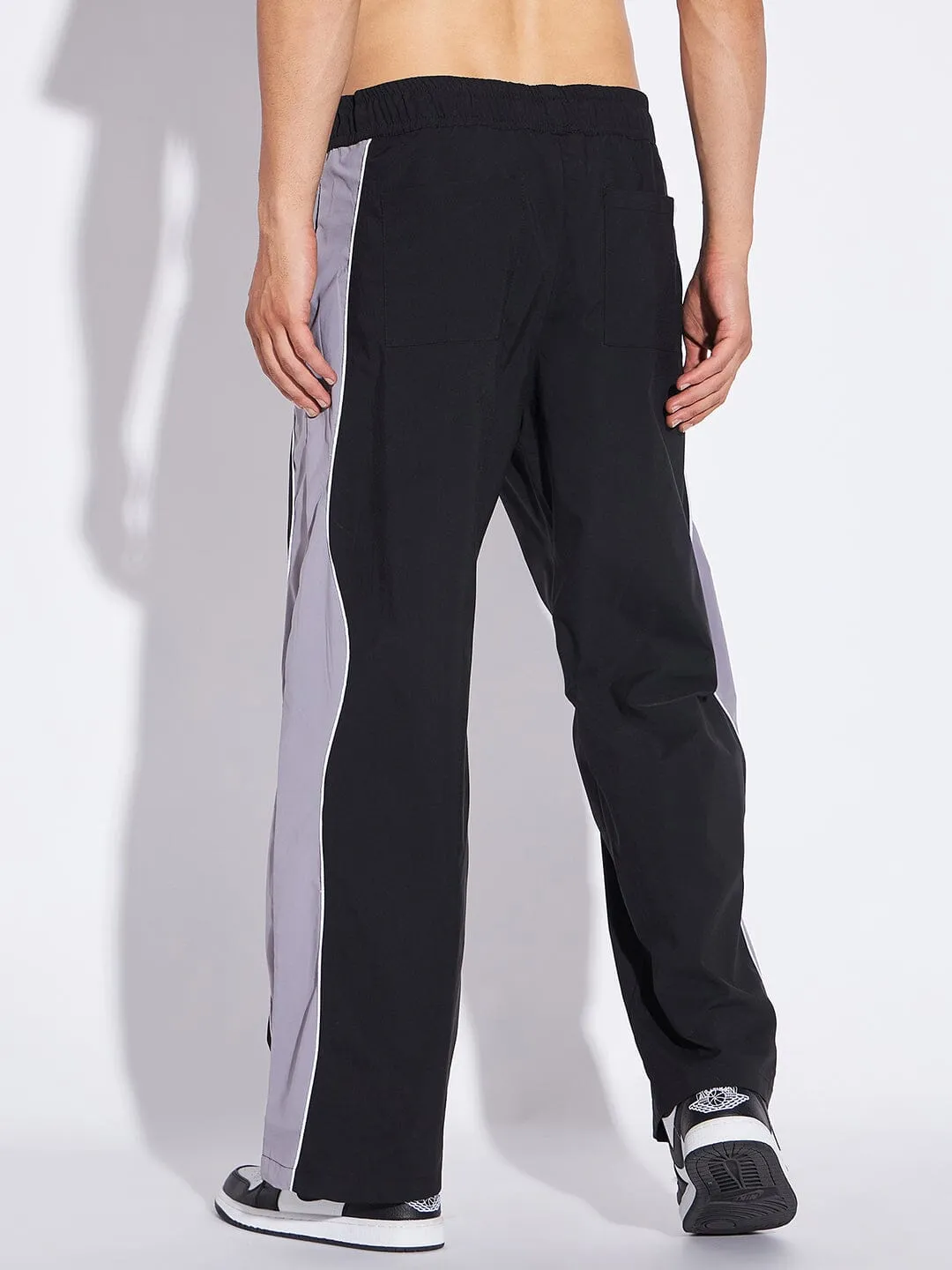 Black & Grey Wavy Panel Trackpants