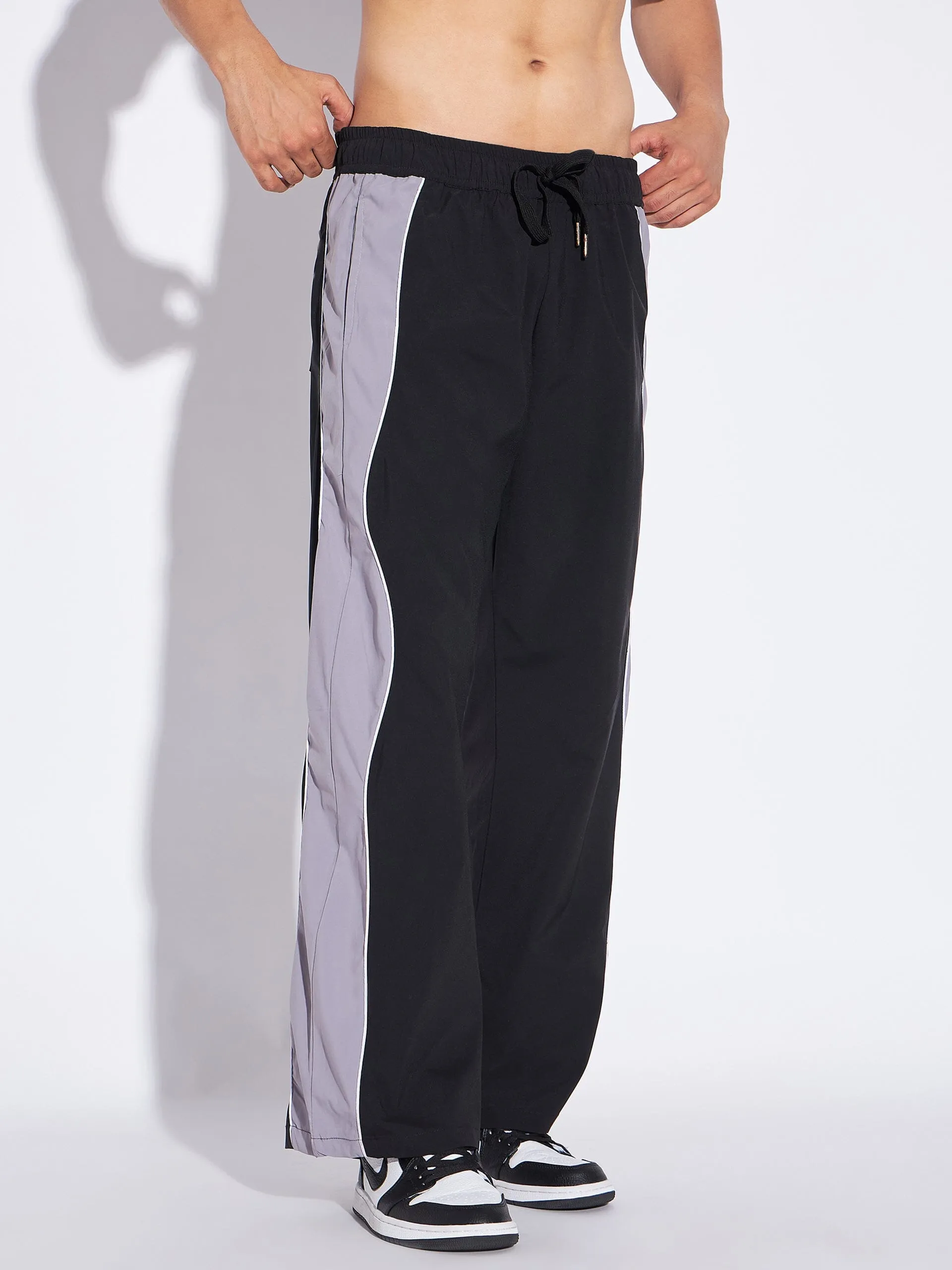 Black & Grey Wavy Panel Trackpants