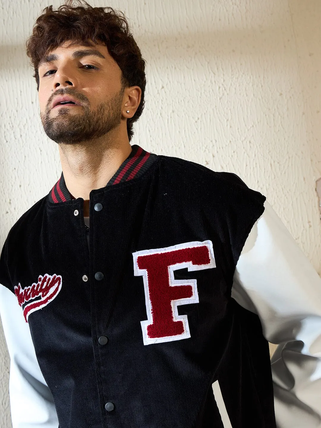 Black Corduroy Varsity Jacket