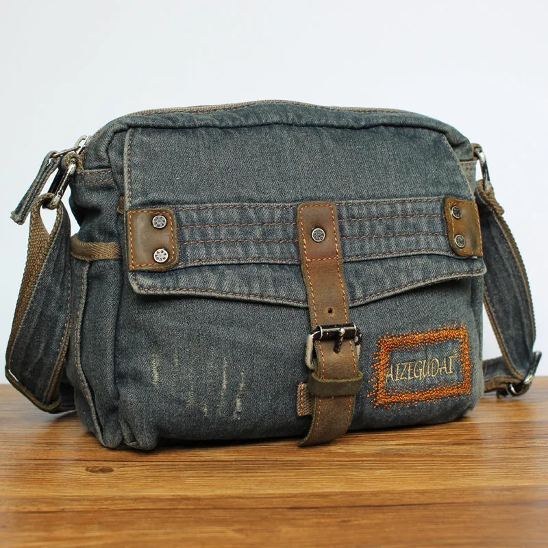 Black Denim Small Messenger Bags Denim Small Side Bag Vintage Small Crossbody Bag For Men