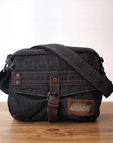 Black Denim Small Messenger Bags Denim Small Side Bag Vintage Small Crossbody Bag For Men