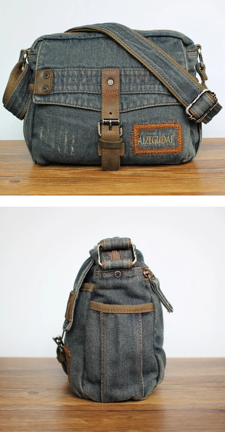 Black Denim Small Messenger Bags Denim Small Side Bag Vintage Small Crossbody Bag For Men