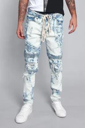 Bleached Moto Biker Denim Jeans