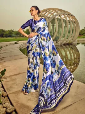 Blue Printed Silk Saree