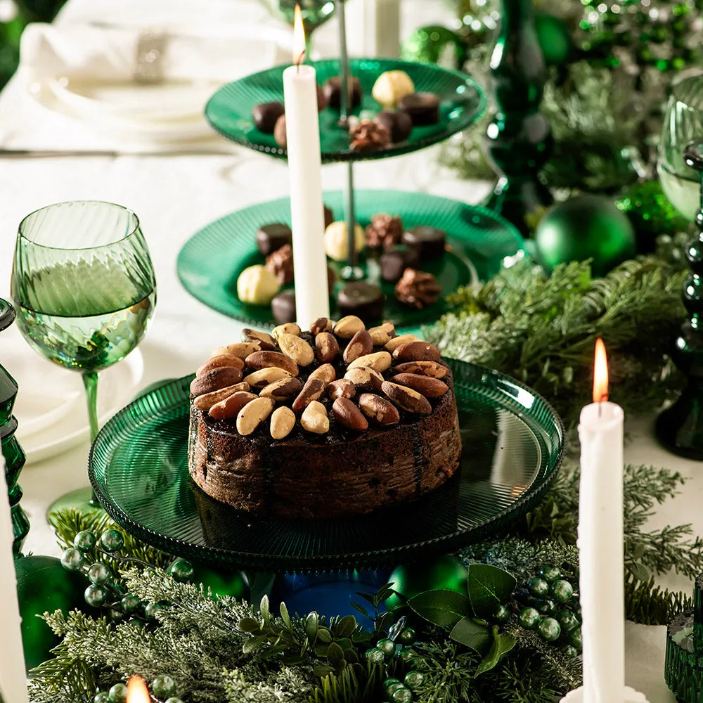 CAKE STAND 2 Tier Green with Silver Stem