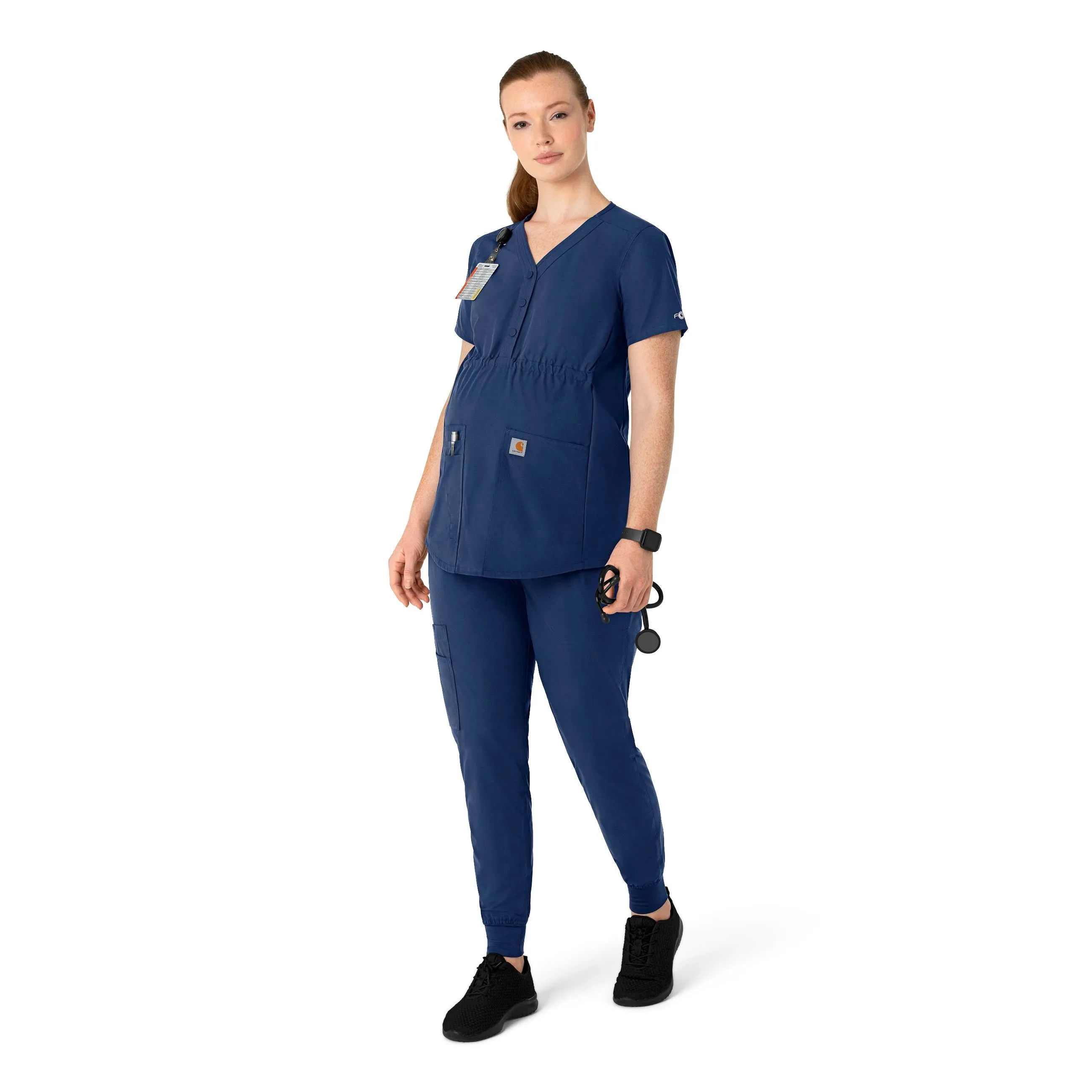 Carhartt Force Essentials Women's Henley Maternity Scrub Top - Navy