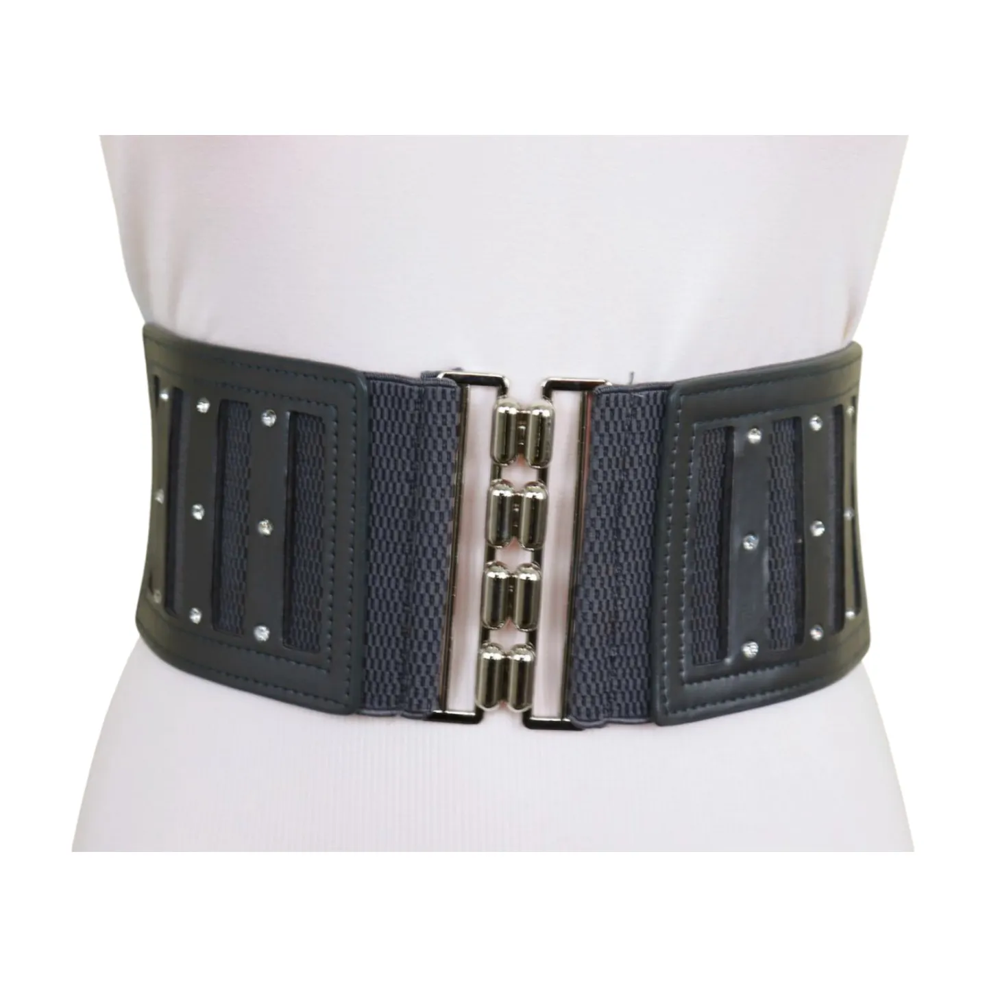 CHARCOAL Dark Grey Elastic Fashion Belt Silver Buckle S M