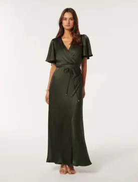 Chelsea Flutter Sleeve Satin Maxi Dress