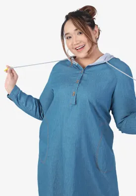 Deidre Denim Hoodie Long Top - Light Blue