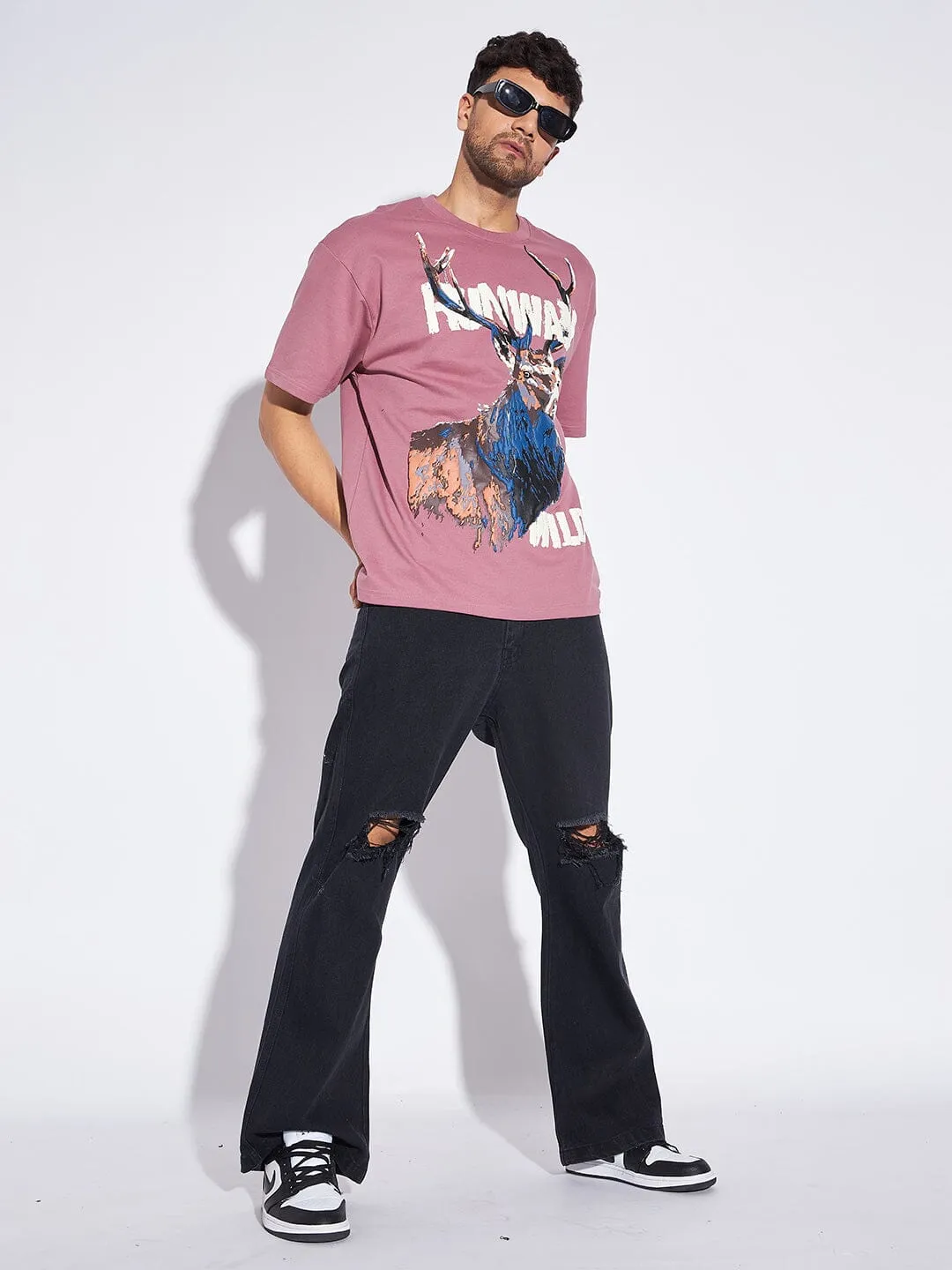 Dusty Pink Antelope Graphic Oversized Tshirt