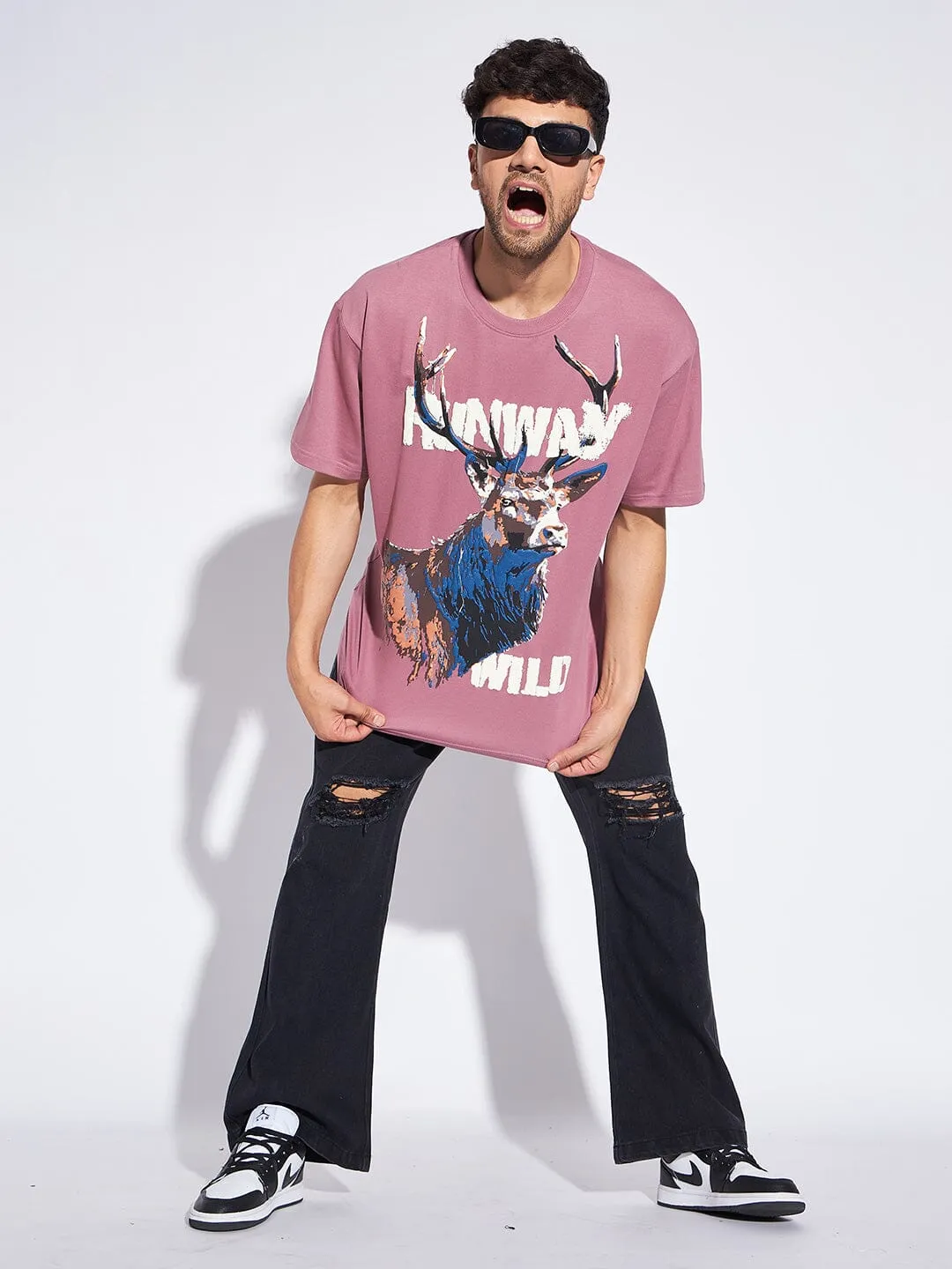 Dusty Pink Antelope Graphic Oversized Tshirt