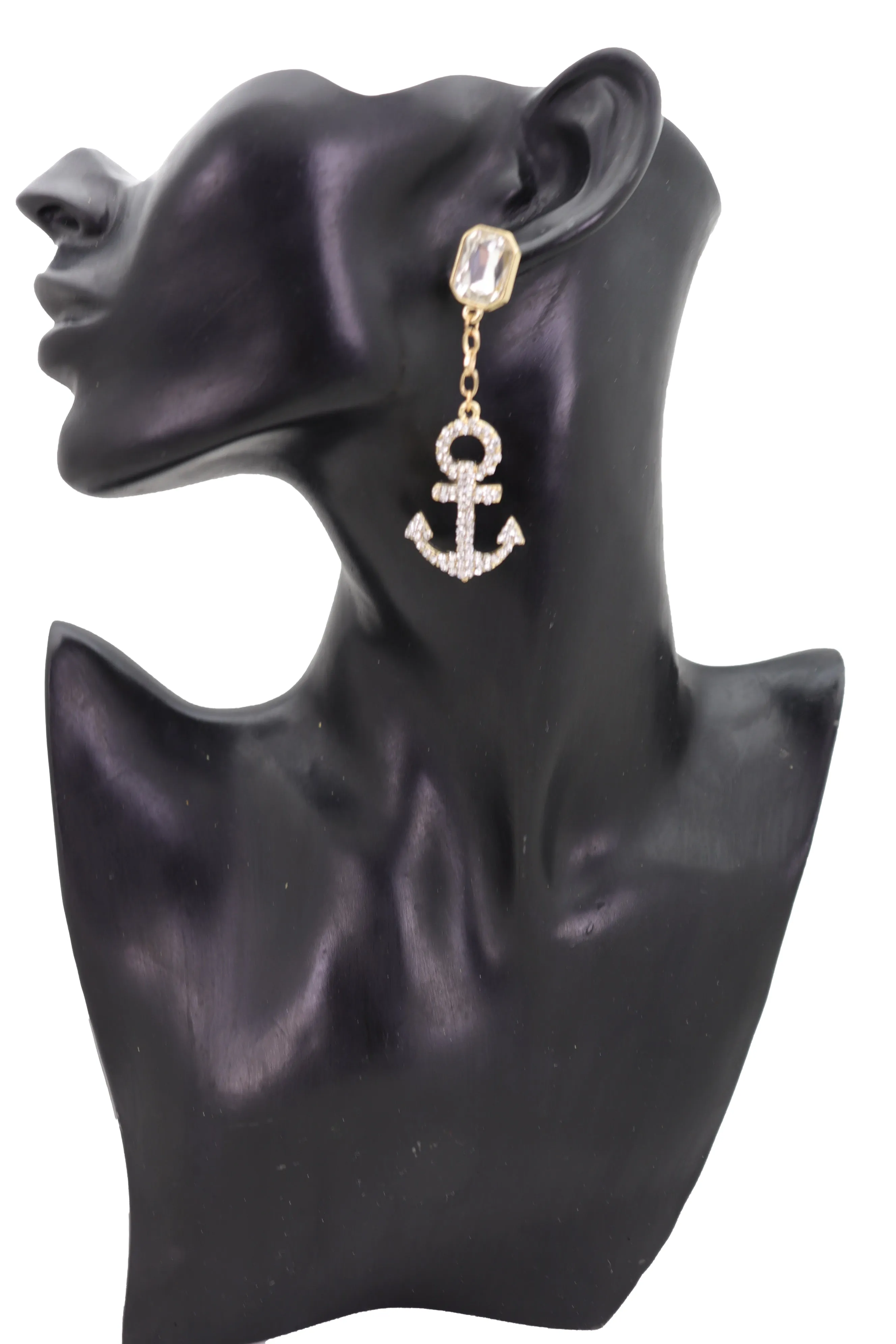 Earring Set Elegant Gold Metal Anchor Nautical Bling Charm