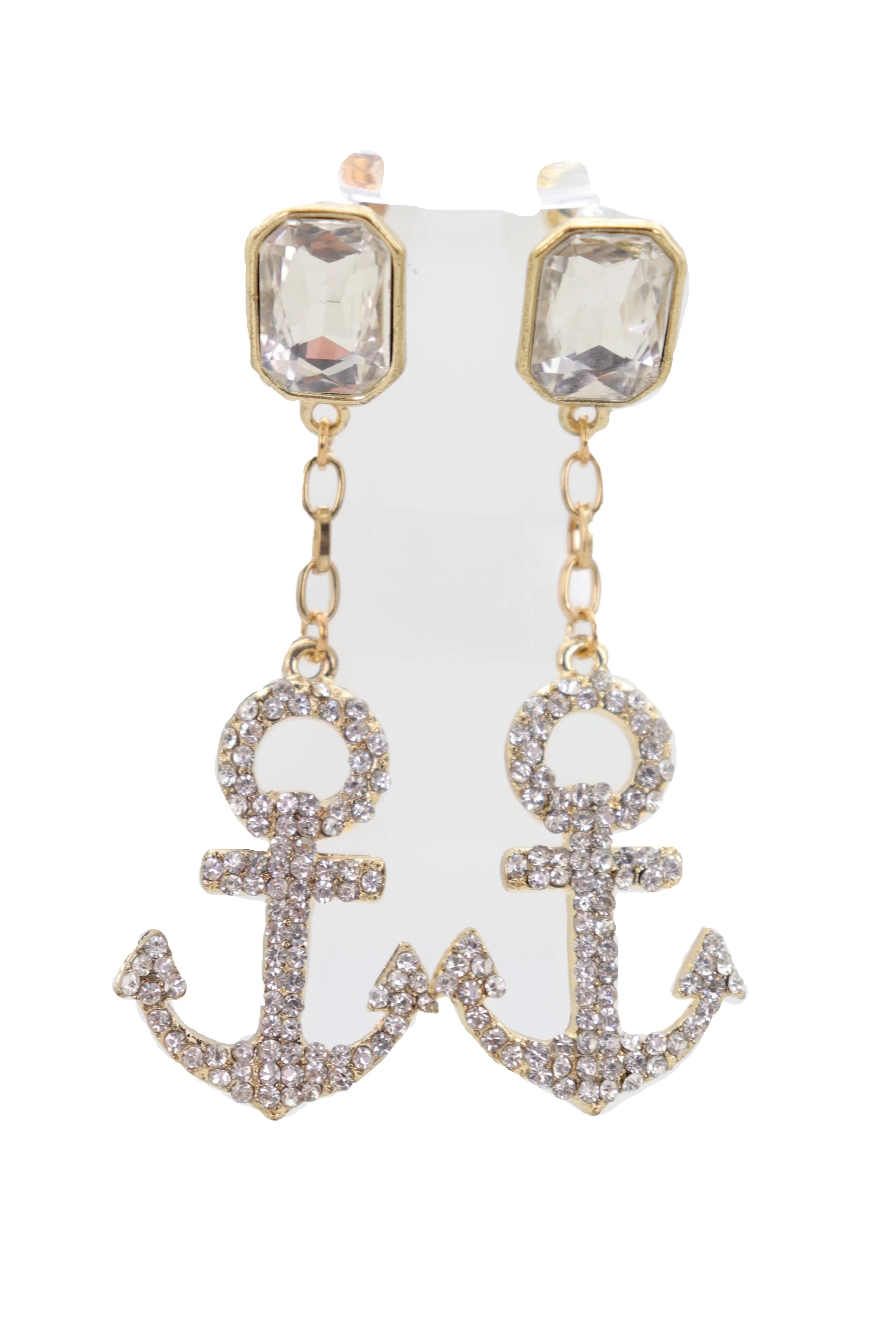 Earring Set Elegant Gold Metal Anchor Nautical Bling Charm