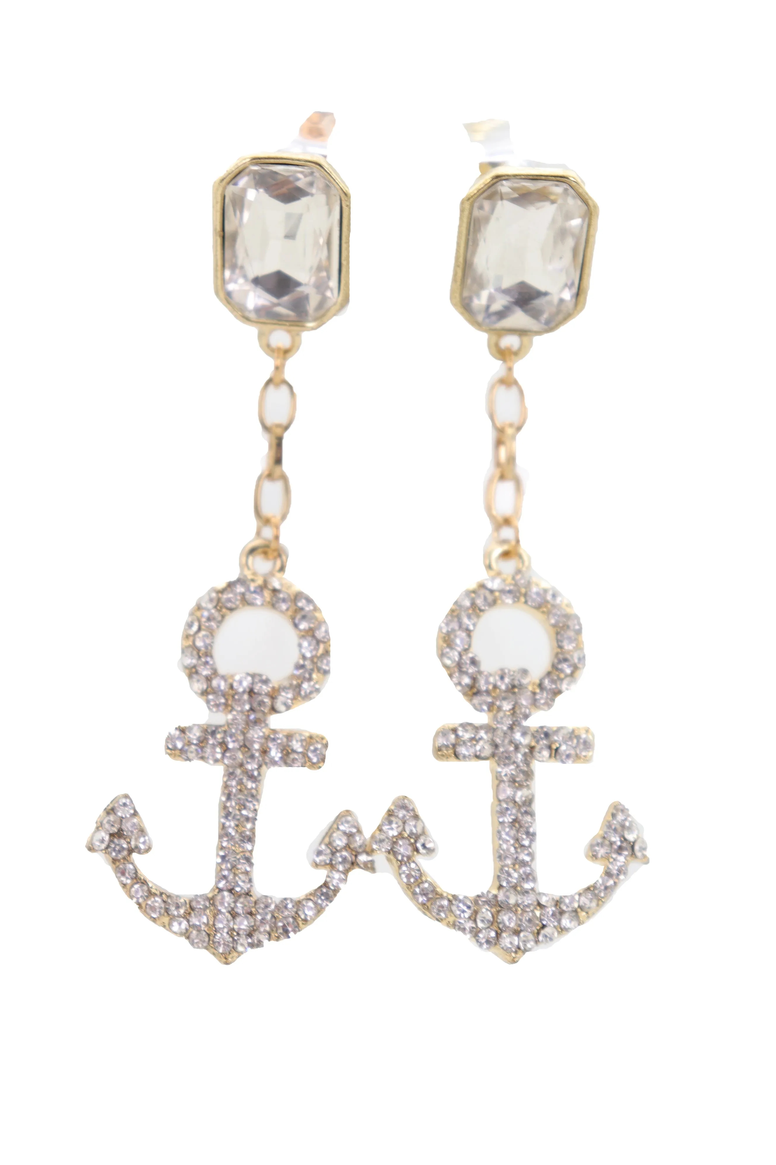 Earring Set Elegant Gold Metal Anchor Nautical Bling Charm