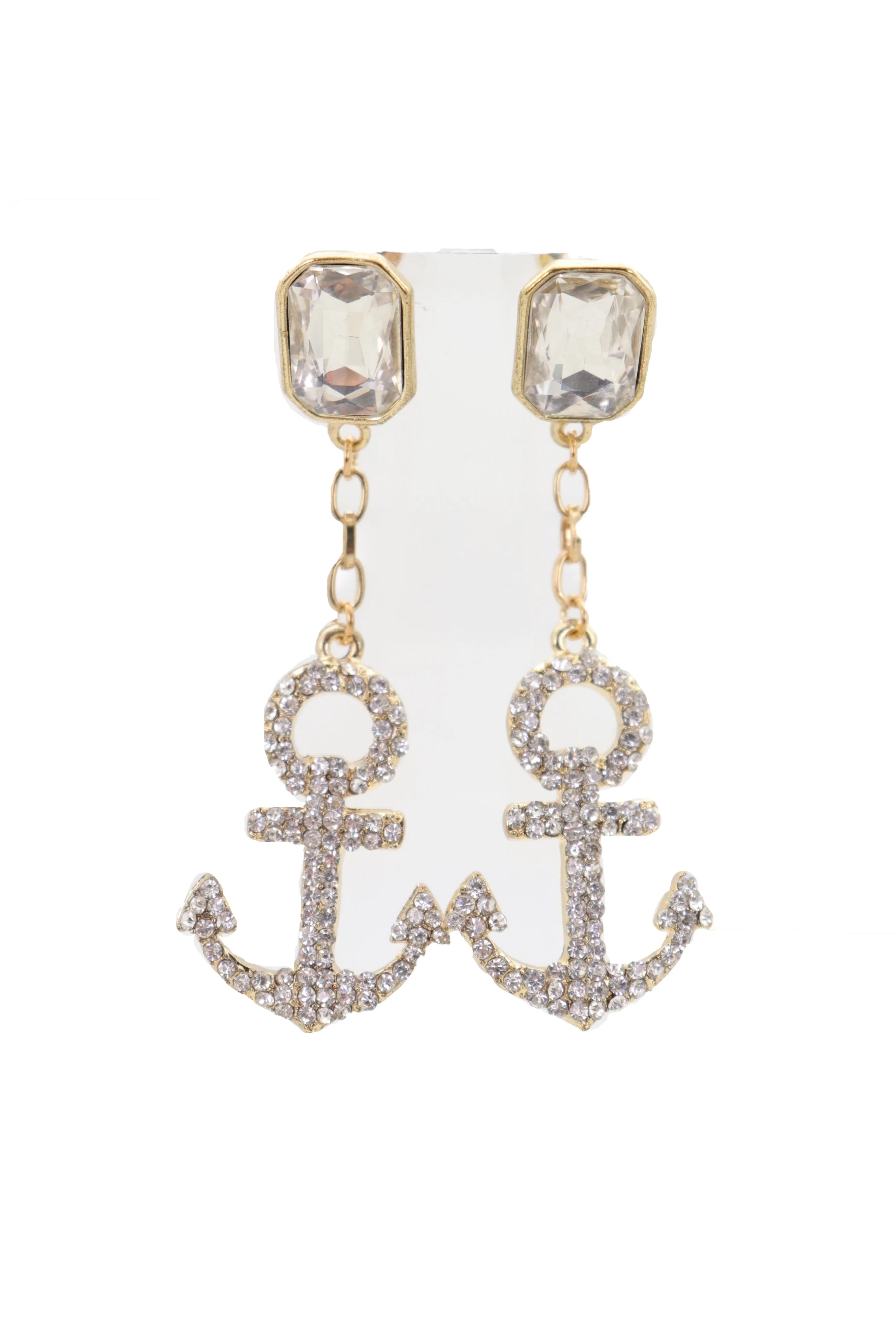 Earring Set Elegant Gold Metal Anchor Nautical Bling Charm