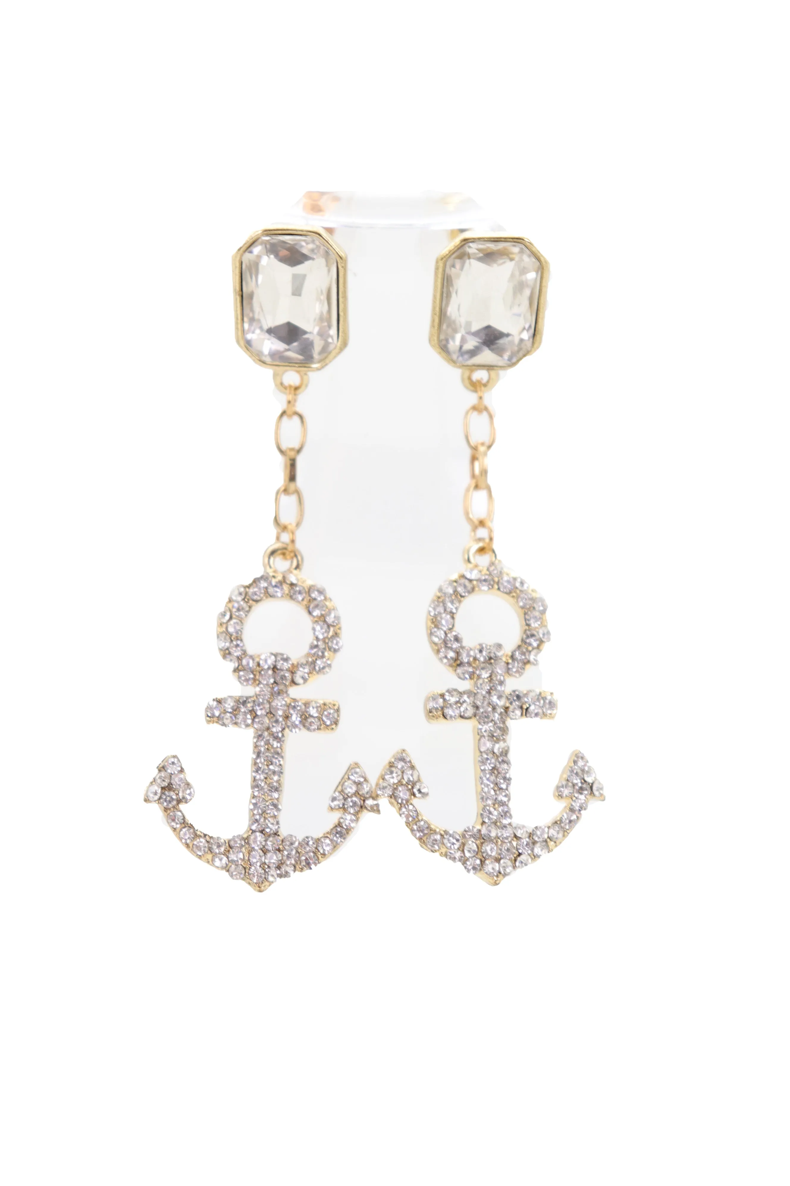 Earring Set Elegant Gold Metal Anchor Nautical Bling Charm