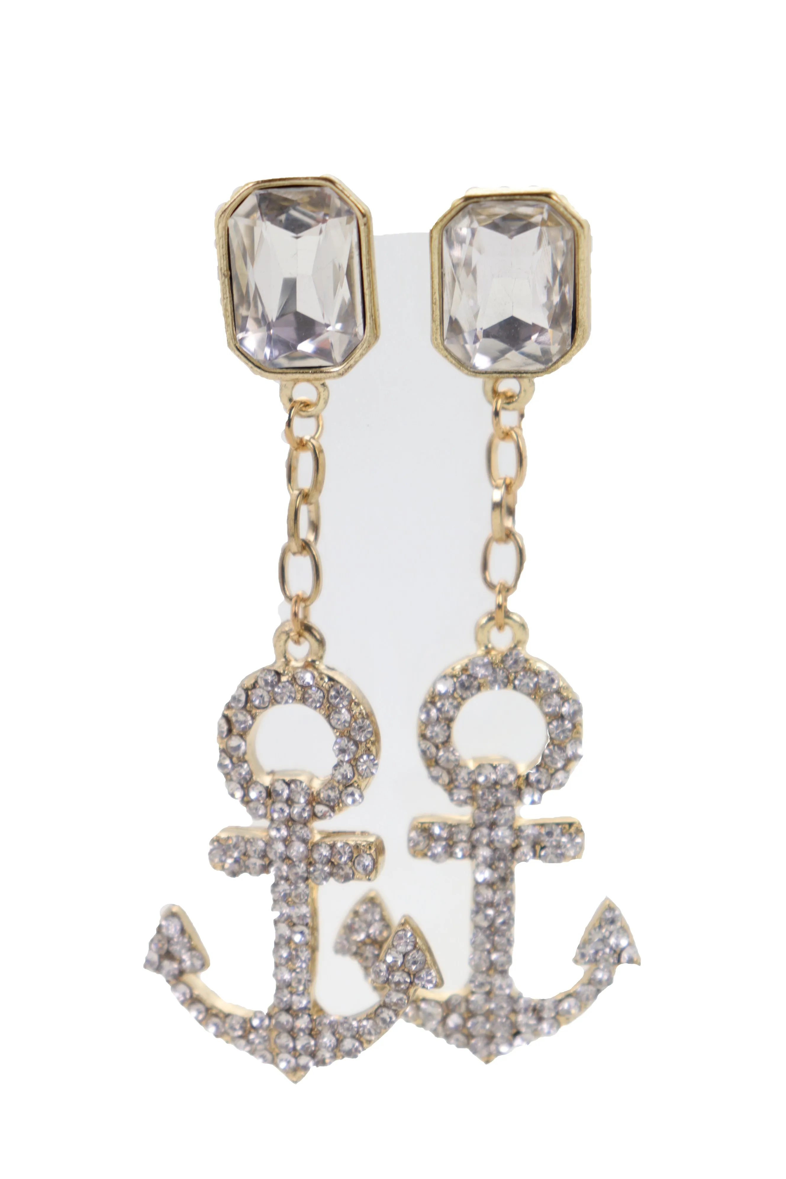 Earring Set Elegant Gold Metal Anchor Nautical Bling Charm