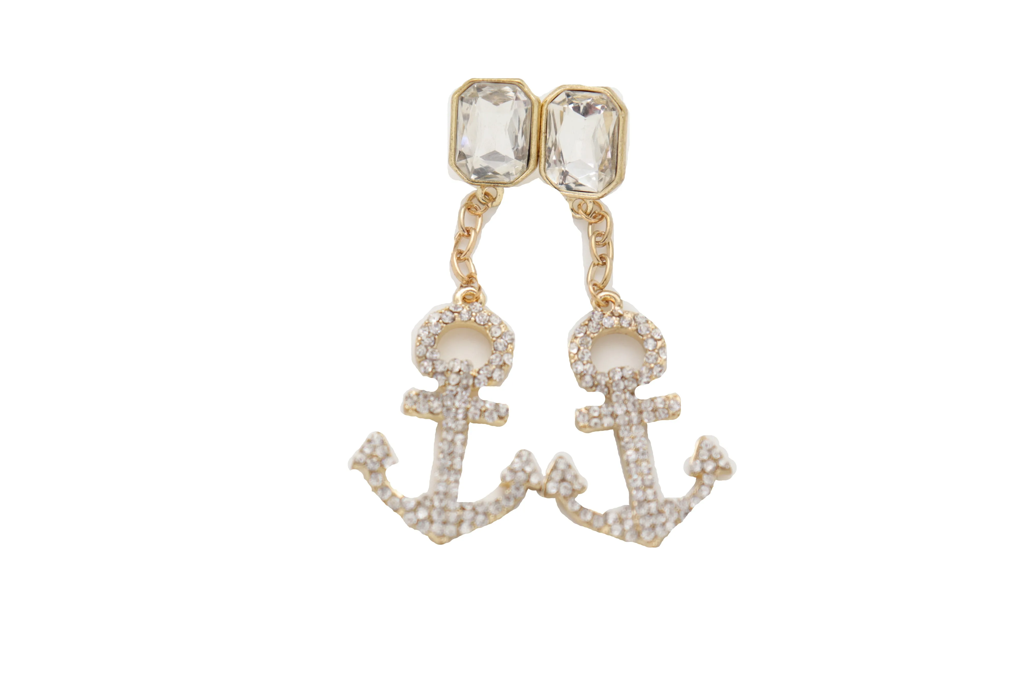 Earring Set Elegant Gold Metal Anchor Nautical Bling Charm