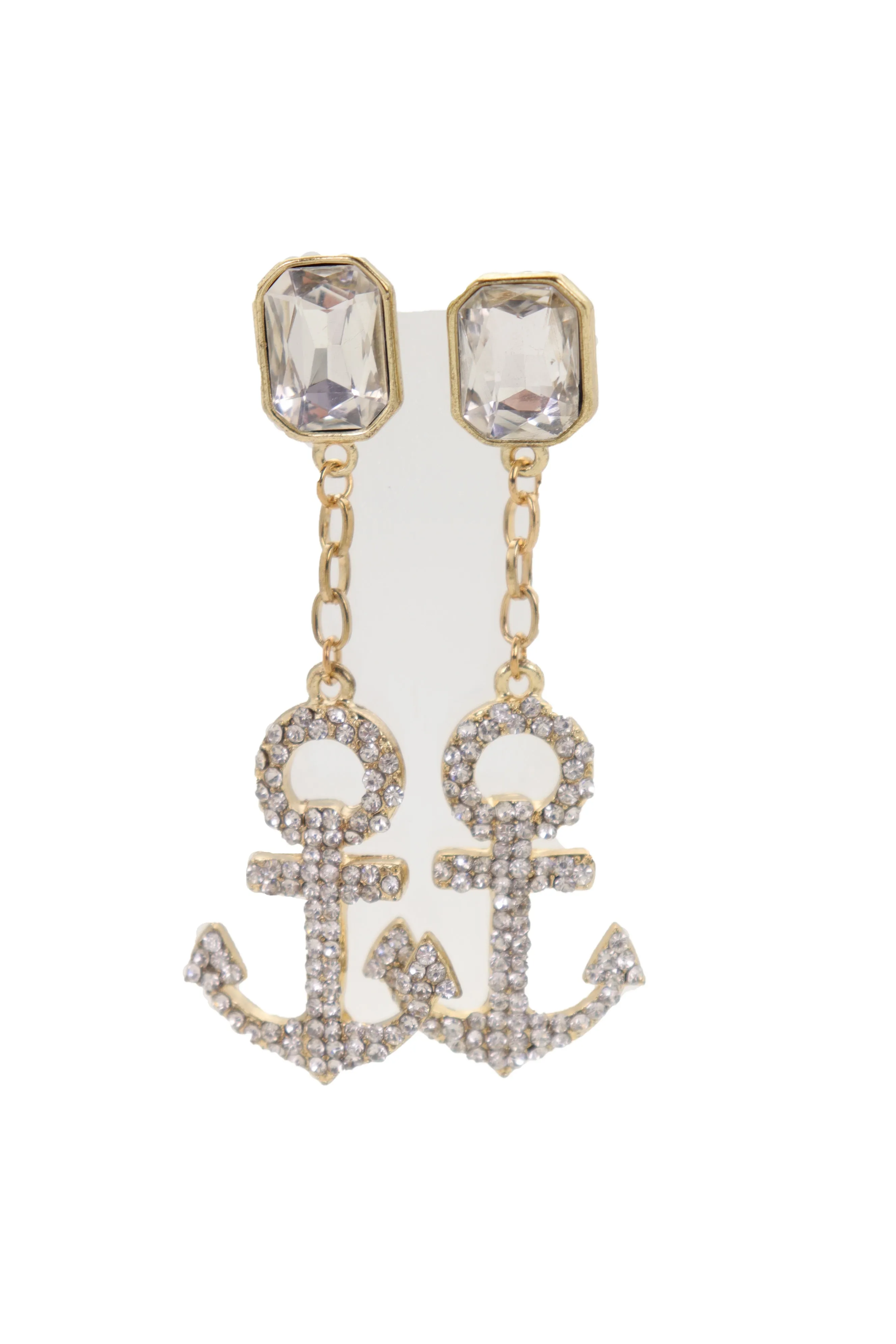 Earring Set Elegant Gold Metal Anchor Nautical Bling Charm