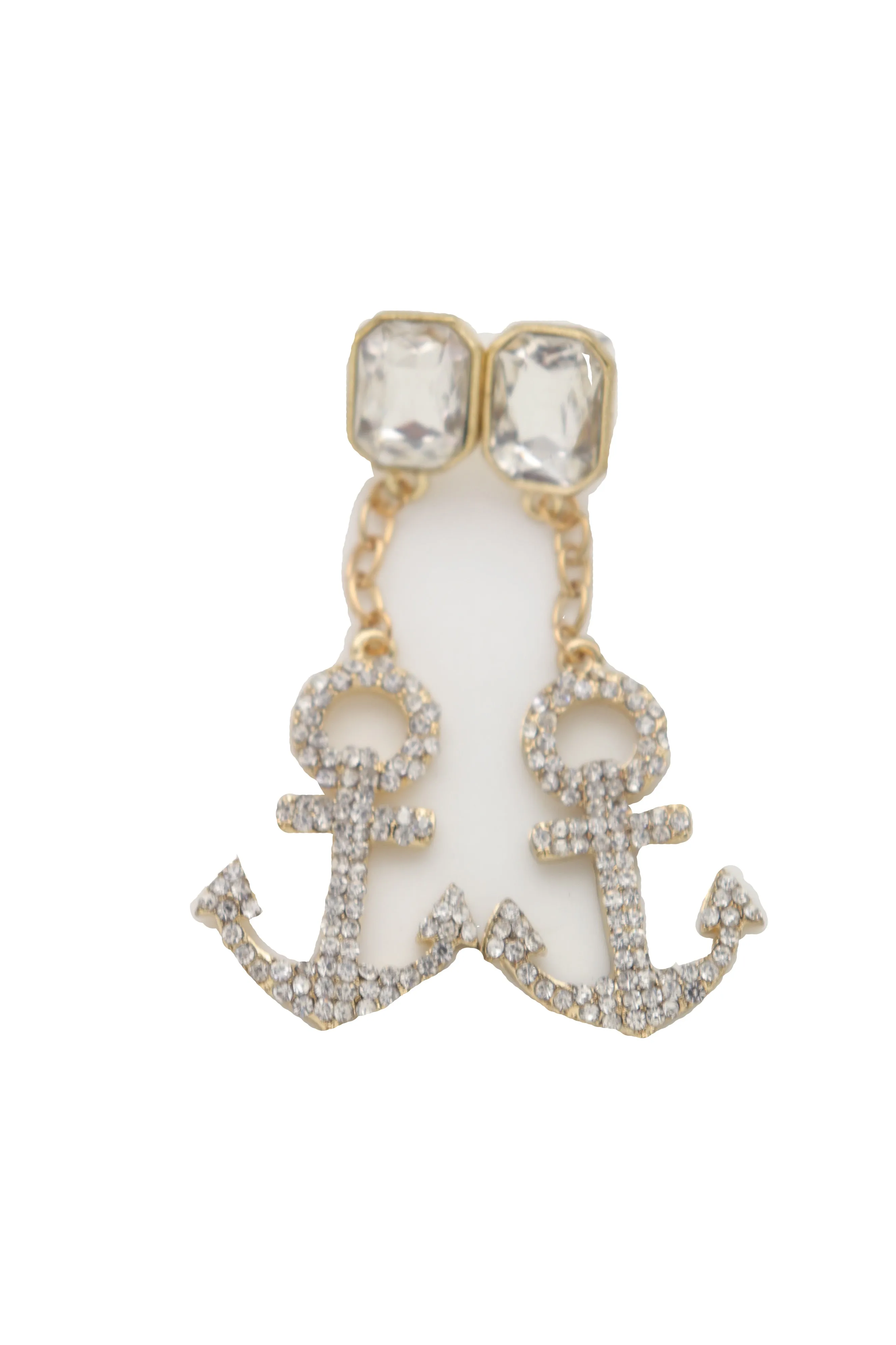 Earring Set Elegant Gold Metal Anchor Nautical Bling Charm