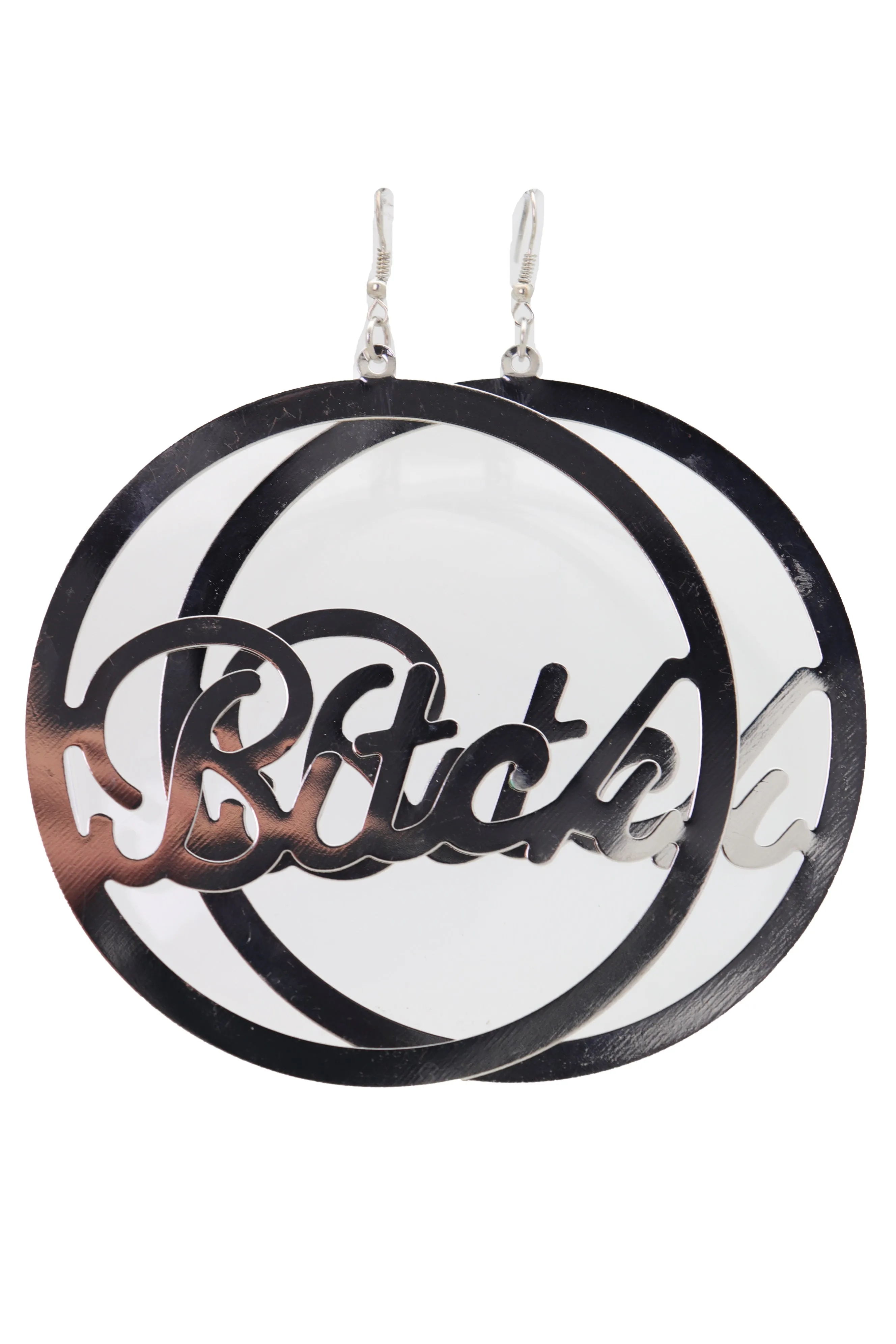 Earrings Set Celebrity Big Hoop Silver Metal BITCH Hip Hop