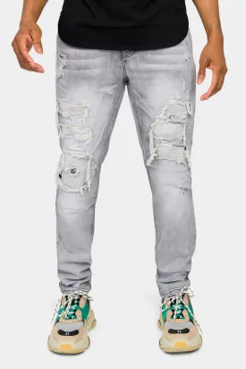 Faded Ripped Repair Denim Jeans