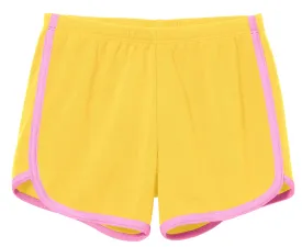 Girls Soft Cotton Knit Short with Trim | Yellow w. Bubblegum Trim