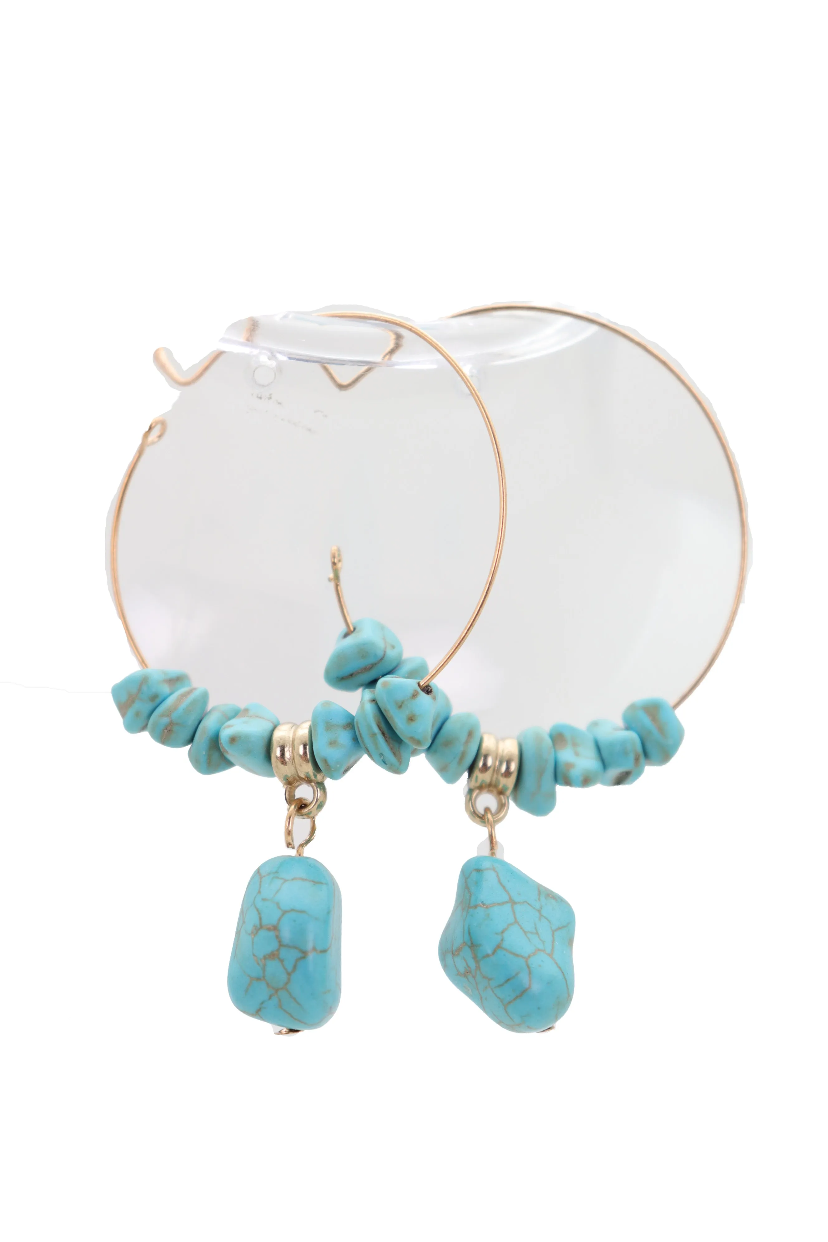 Gold Metal Hoop Earrings Set Western Turquoise Blue Beads