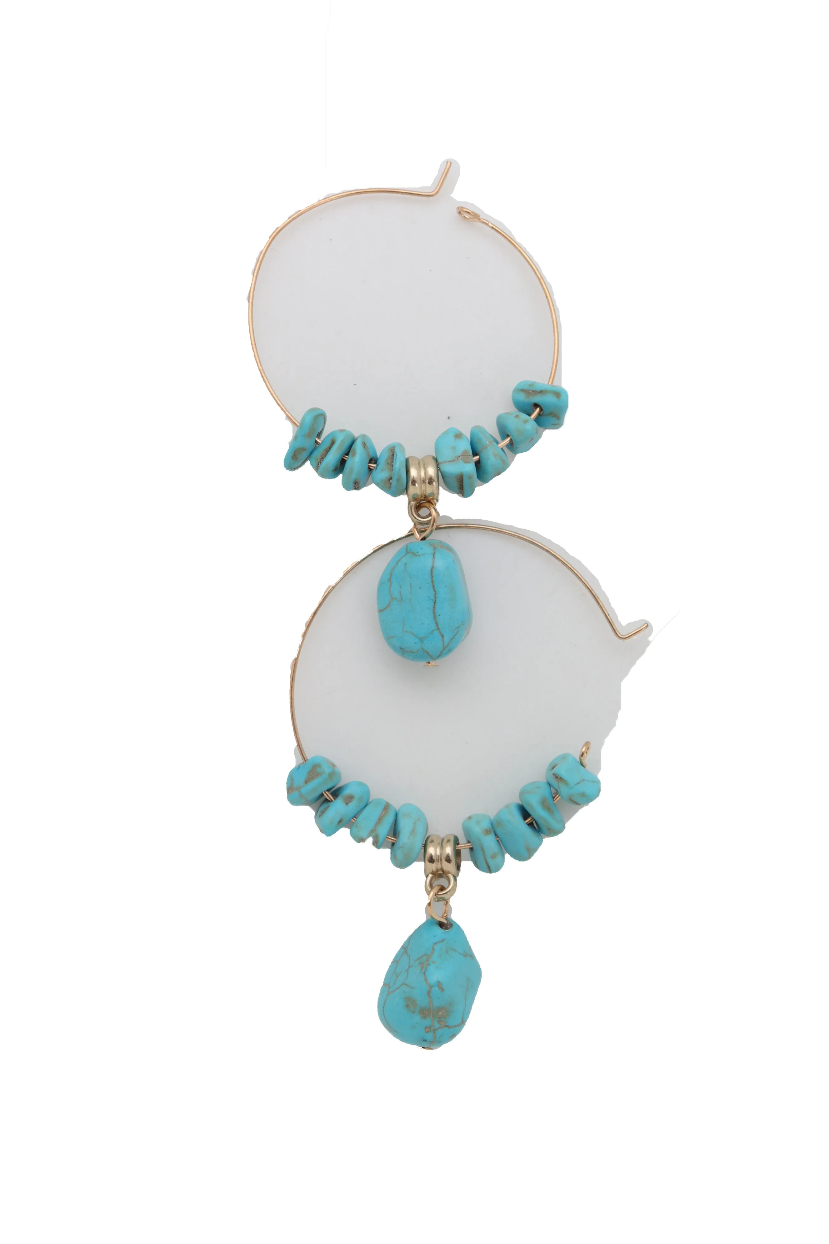 Gold Metal Hoop Earrings Set Western Turquoise Blue Beads