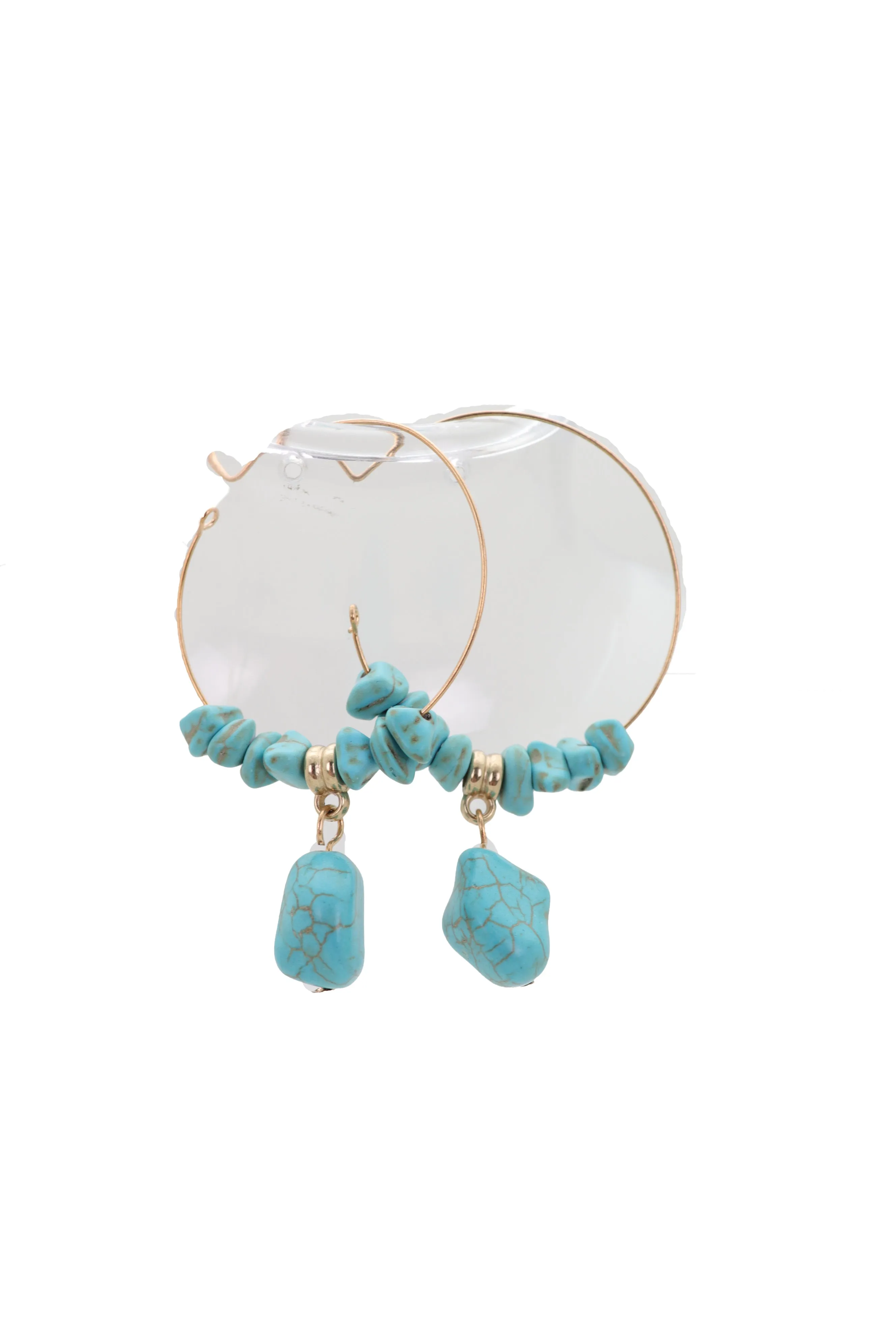 Gold Metal Hoop Earrings Set Western Turquoise Blue Beads