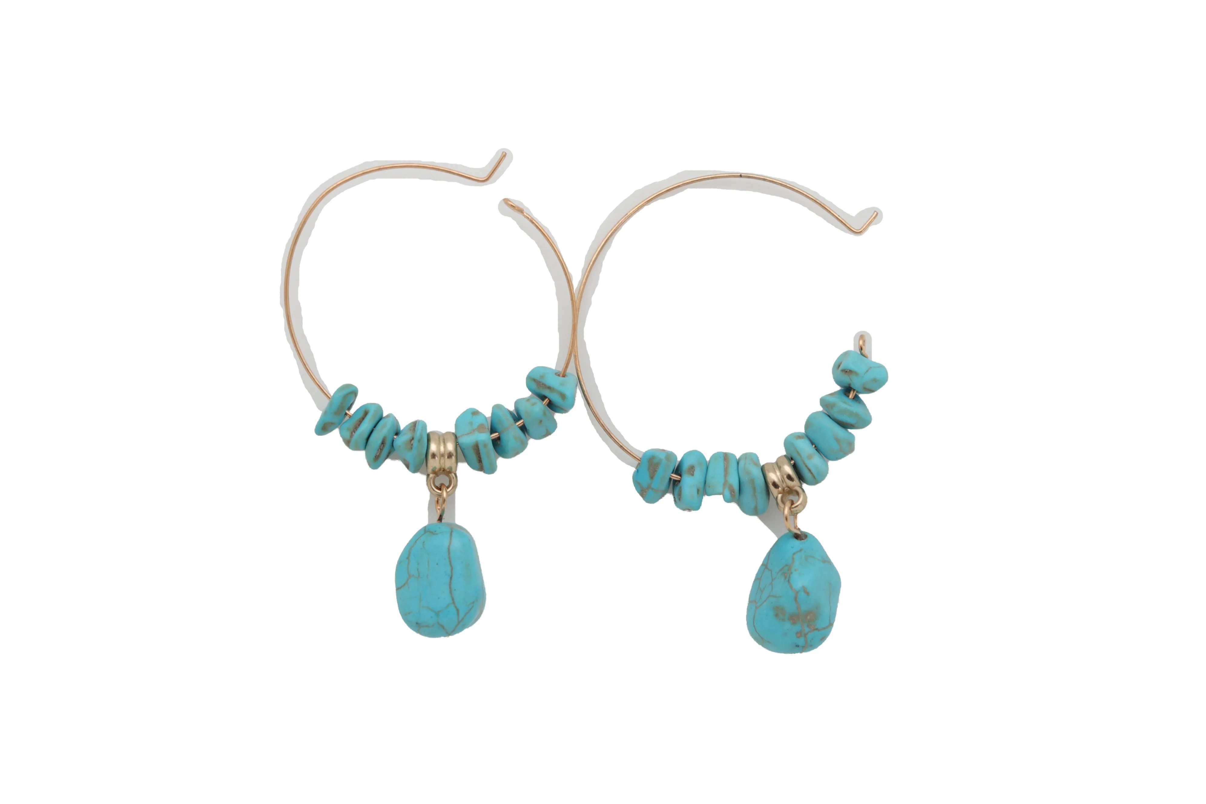 Gold Metal Hoop Earrings Set Western Turquoise Blue Beads