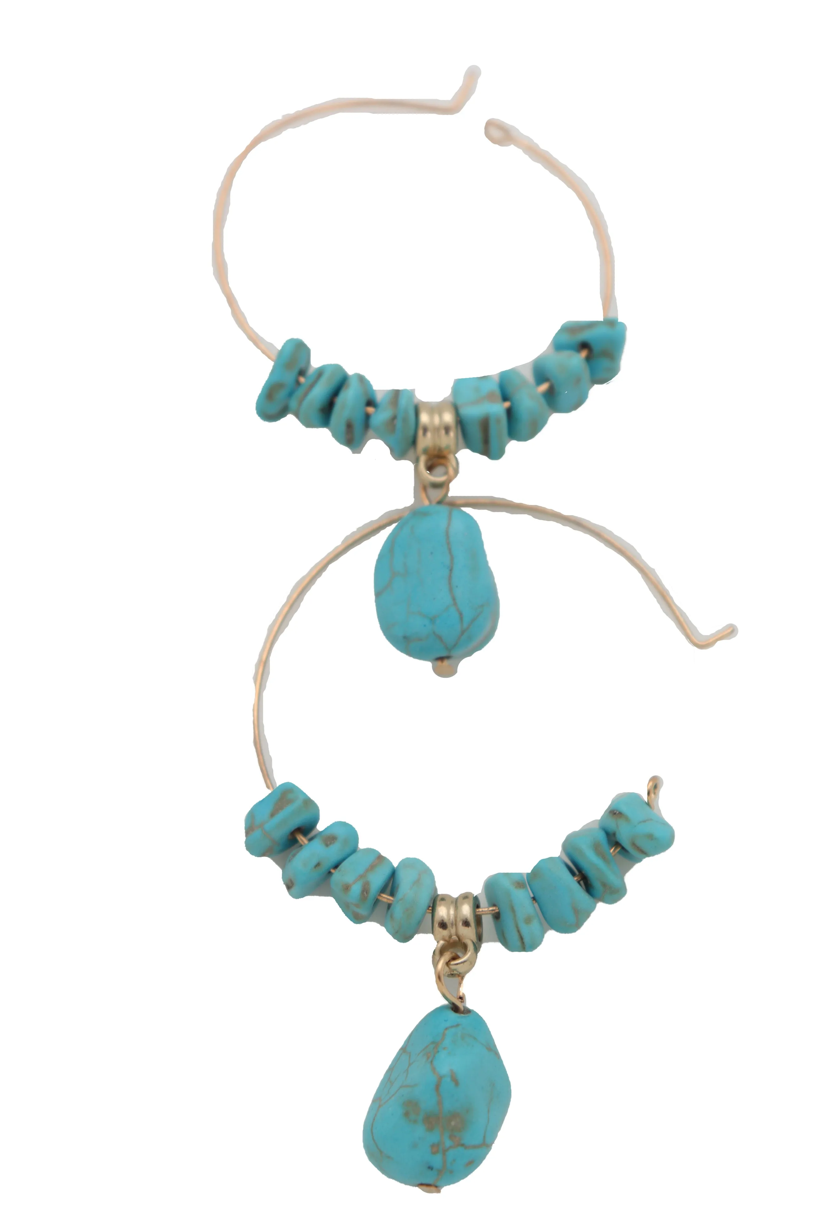 Gold Metal Hoop Earrings Set Western Turquoise Blue Beads