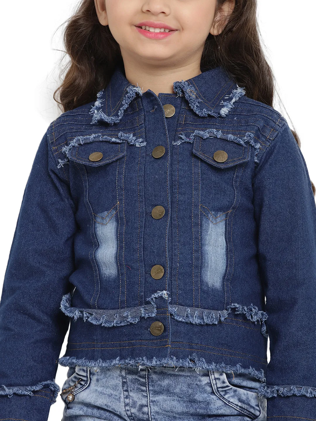 Jashvi Girls Blue Embroidered Lightweight Denim Jacket