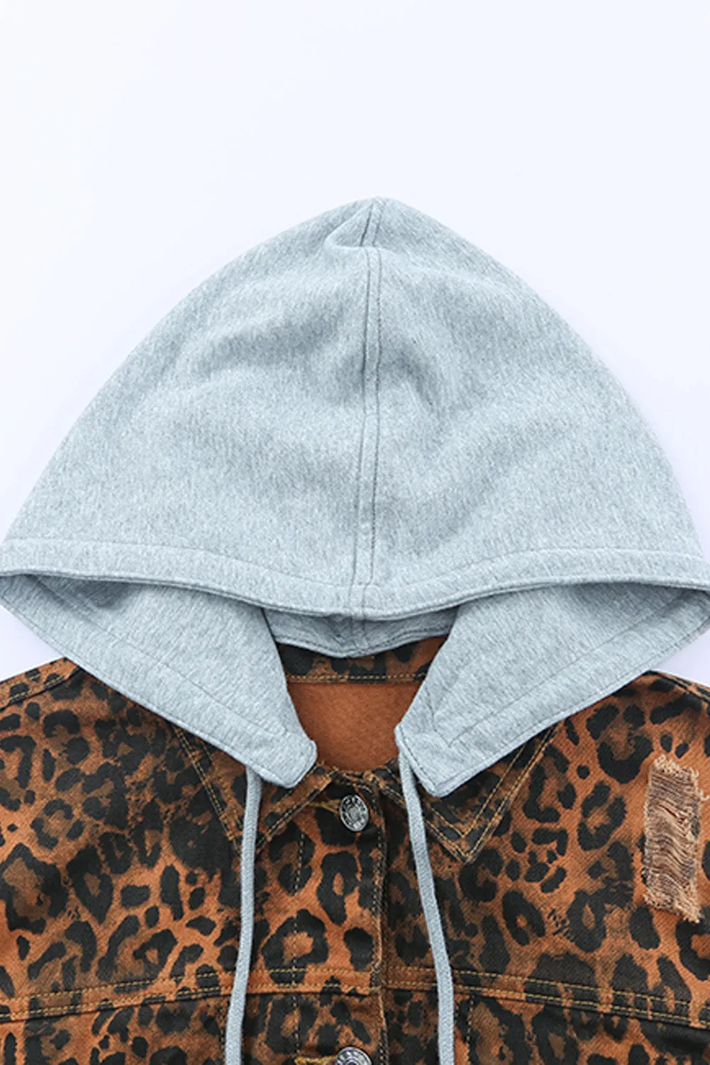 Leopard Ripped Hooded Denim Jacket