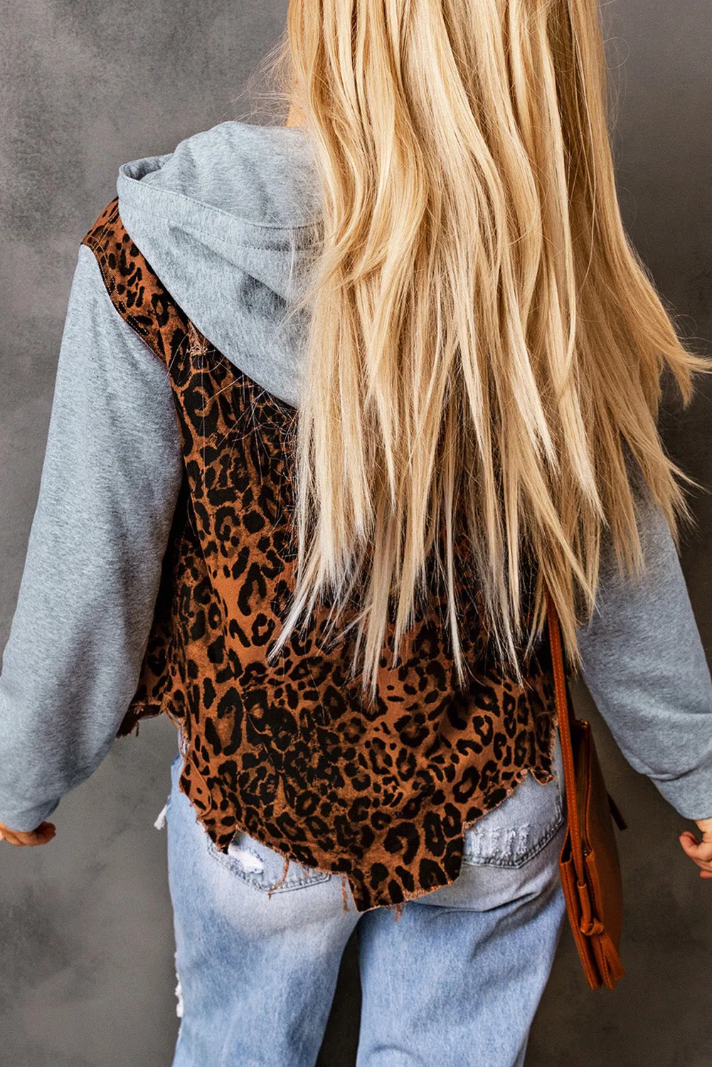 Leopard Ripped Hooded Denim Jacket