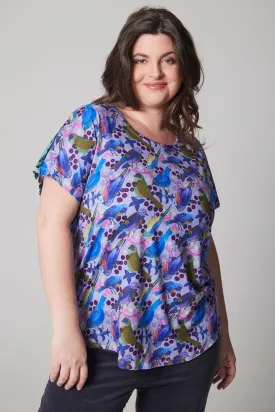 Loose Fit T-shirt - Double Print - Blueberry Birds And Fig Salad