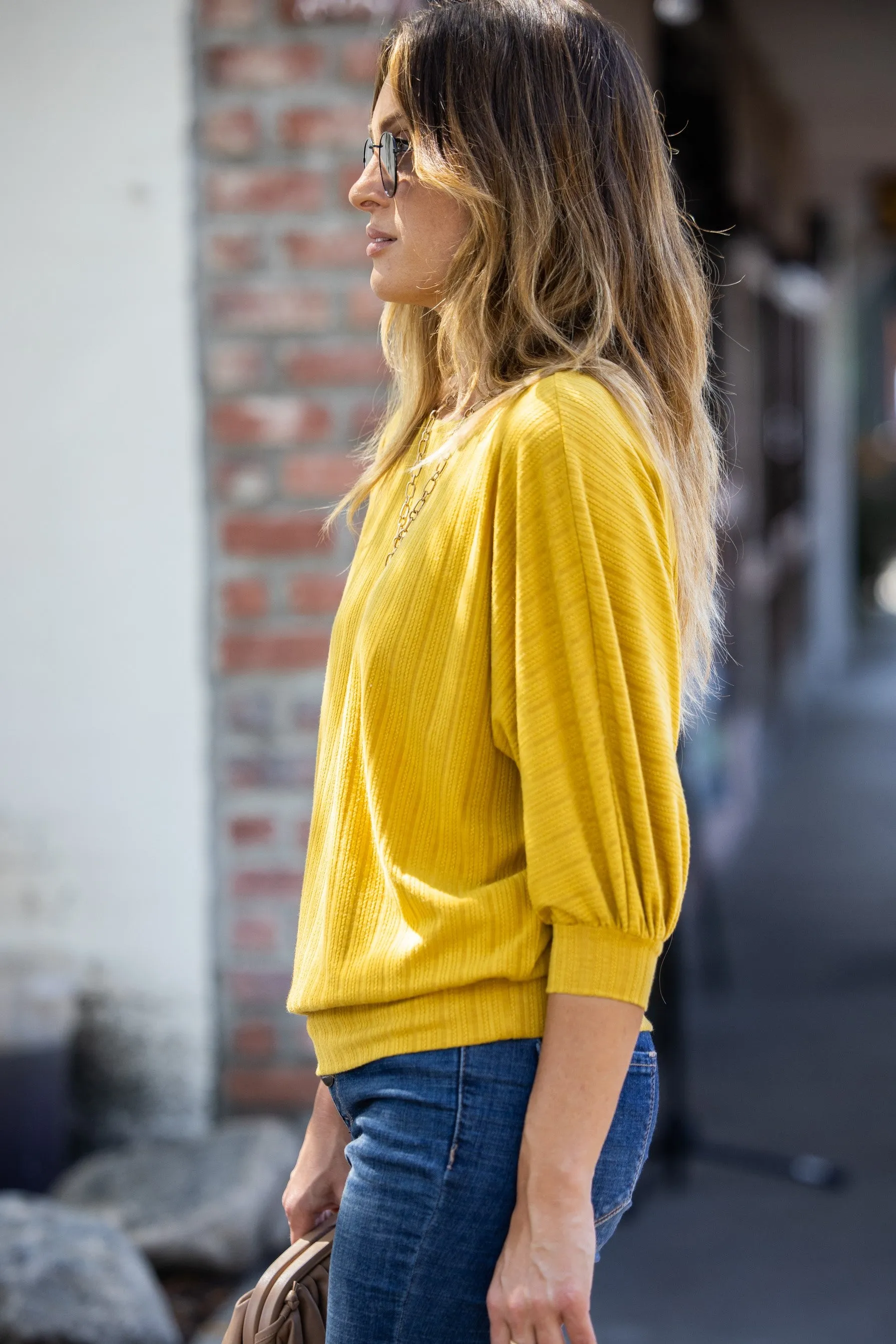 Mustard Blouson Sleeve Top