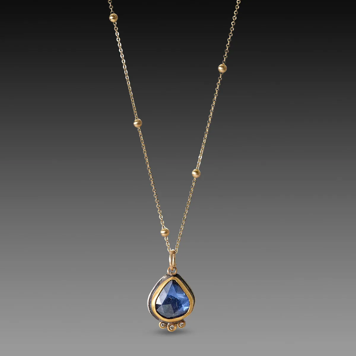 Organic Sapphire Necklace with Diamonds