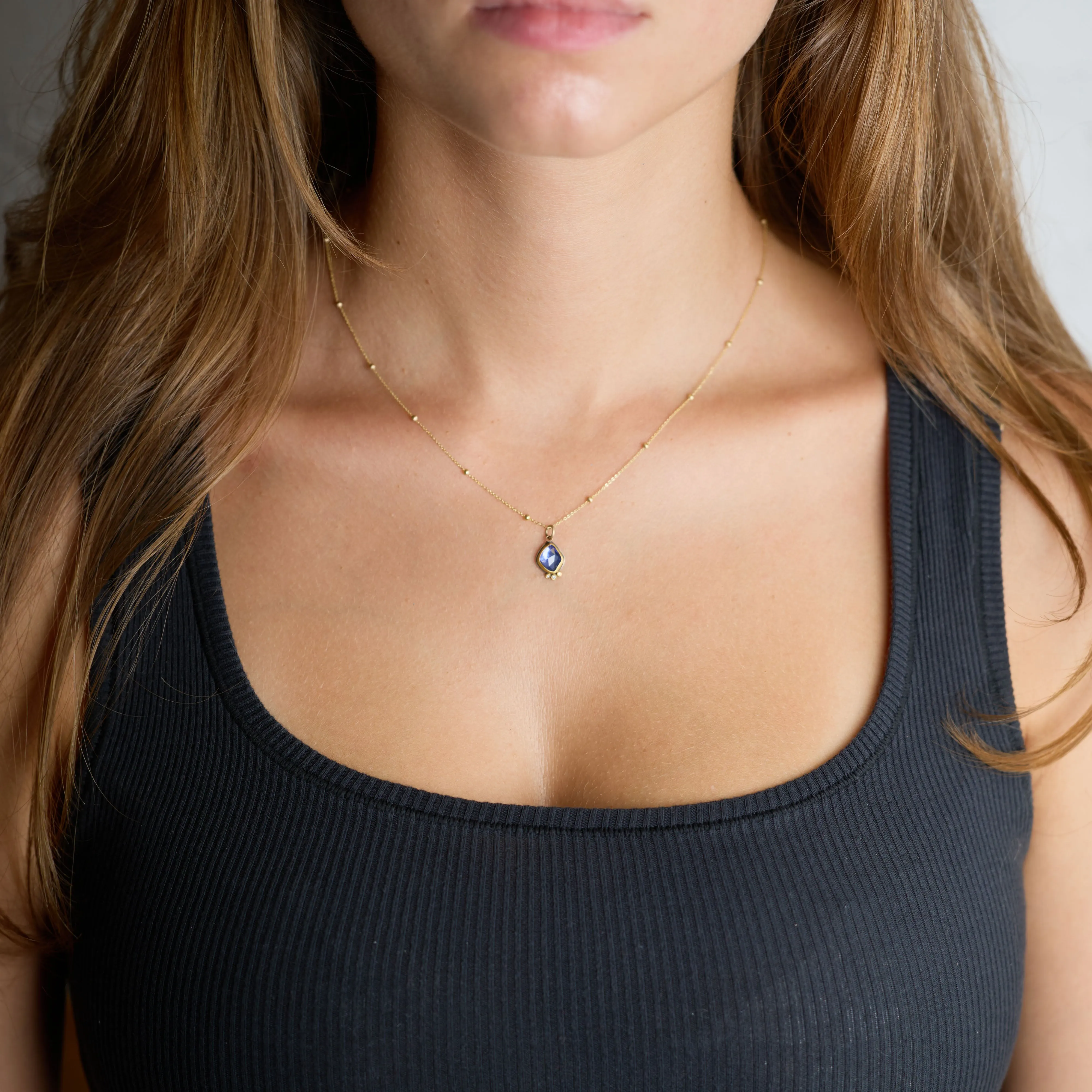 Organic Sapphire Necklace with Diamonds