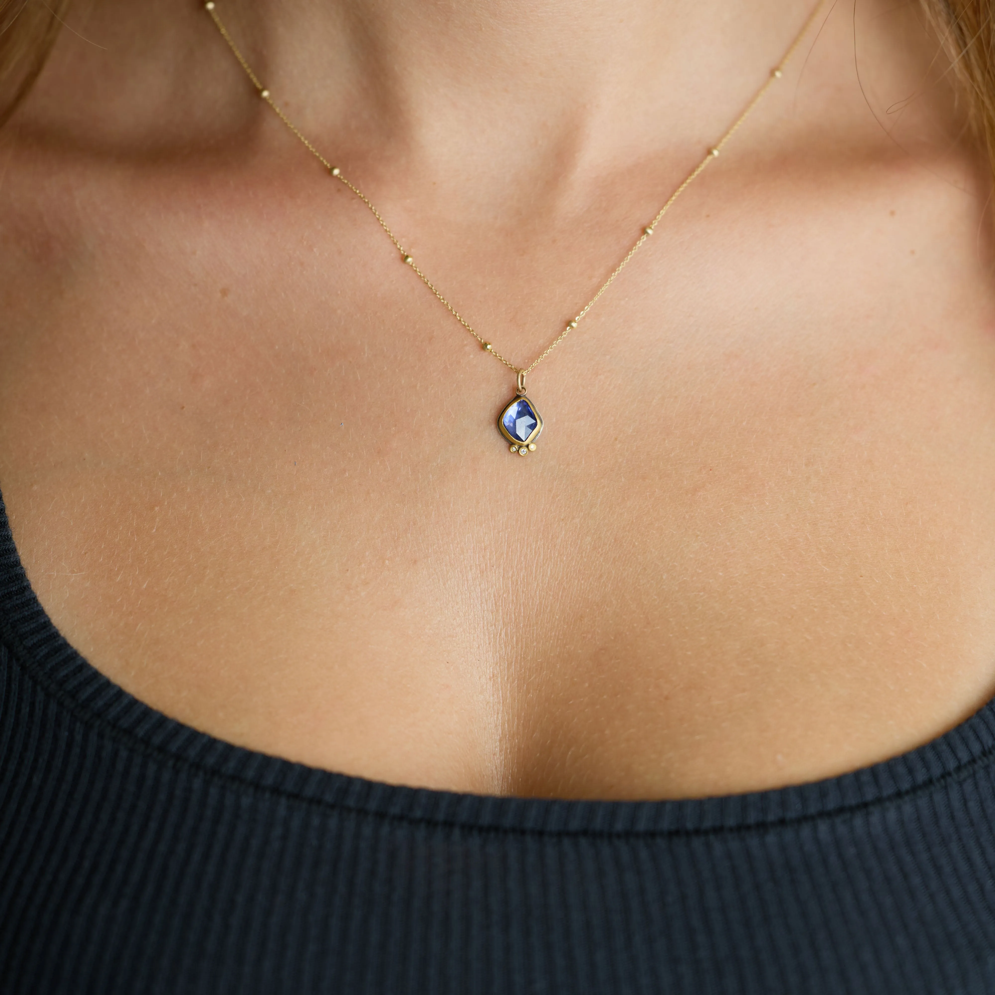 Organic Sapphire Necklace with Diamonds