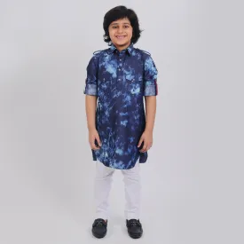 Pre-Order : DENIM PATHANI KURTA WITH WHITE PANTS for Boys