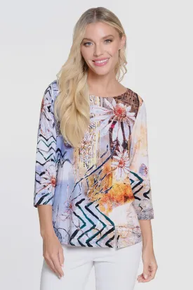 Printed Knit Tunic 3/4 Sleeve Gel Dot - Neutral Print