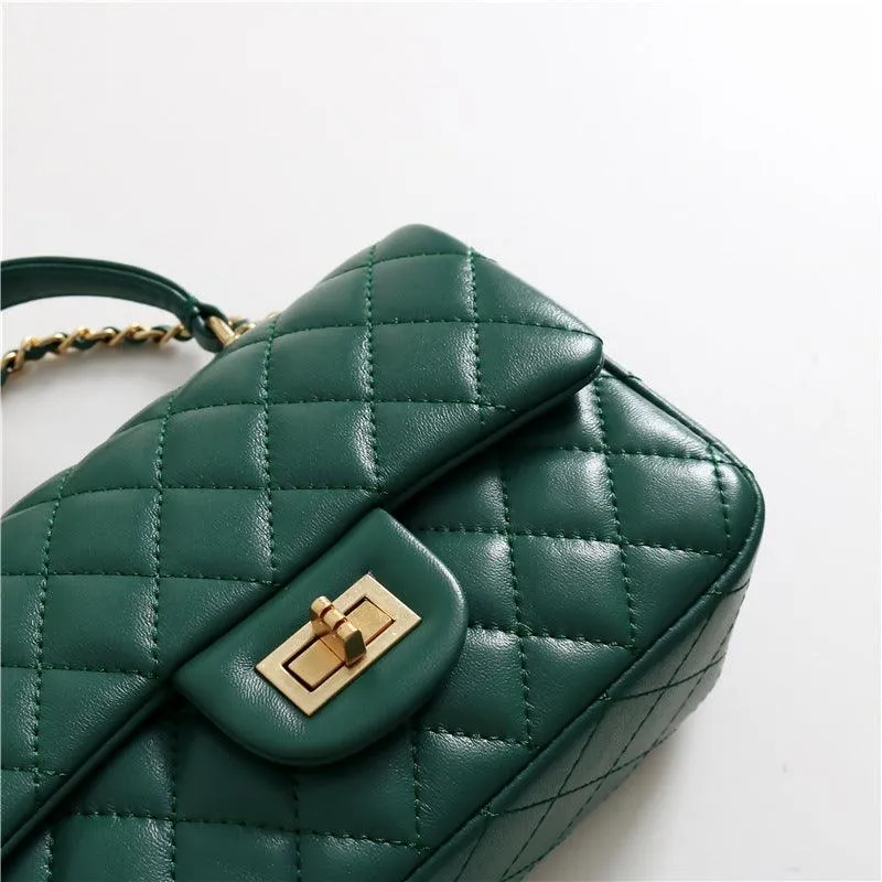 Quilted Sheepskin Leather Crossbody Bag, Classic Flap Bag Genuine Leather Shoulder Bag, Minimalist Quilted Evening Bag, Chain Leather Designer Inspired Bag